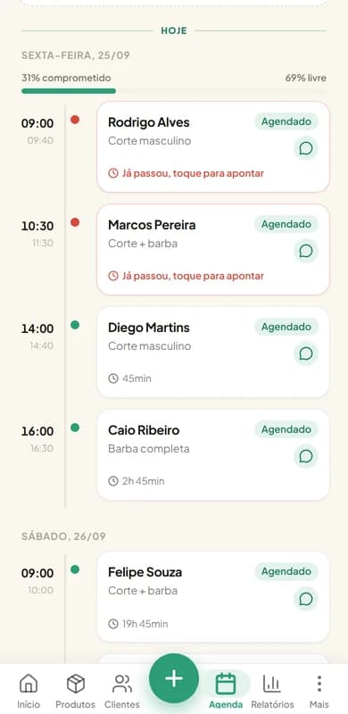 Agenda do Fideliza Express com os cortes do dia