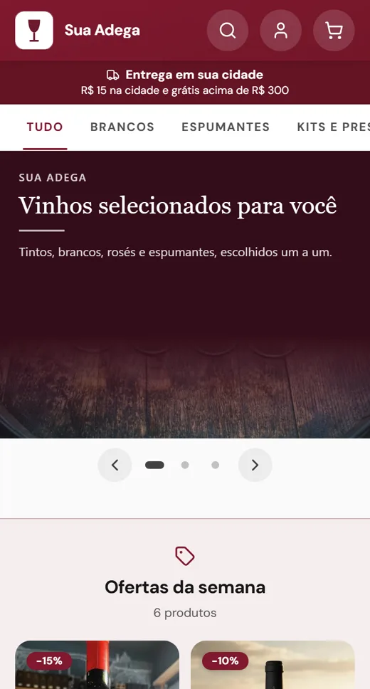 A mesma loja de vinhos aberta no celular